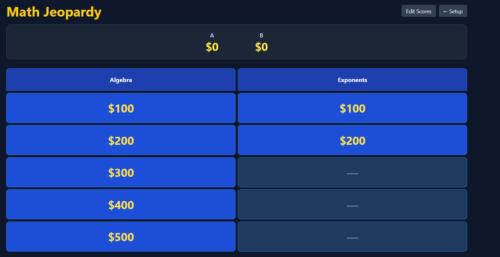 Math Jeopardy